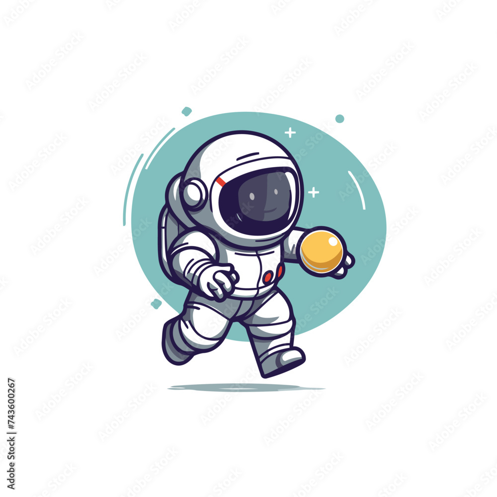 Astronaut with a ball in his hand. Vector illustration.