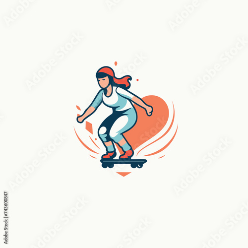 Skateboarder girl riding a skateboard. Vector illustration.