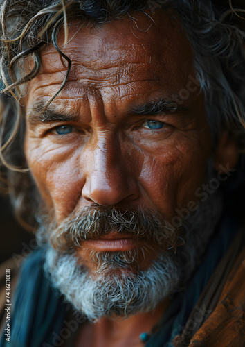 Portrait of a Middle-Aged Man with Messy Hair and Beard. Elderly Men