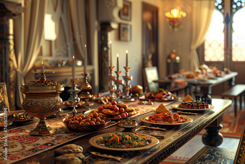 arabic dining room with ramadan food. ramadan kareem concept. celebration of ramadan 