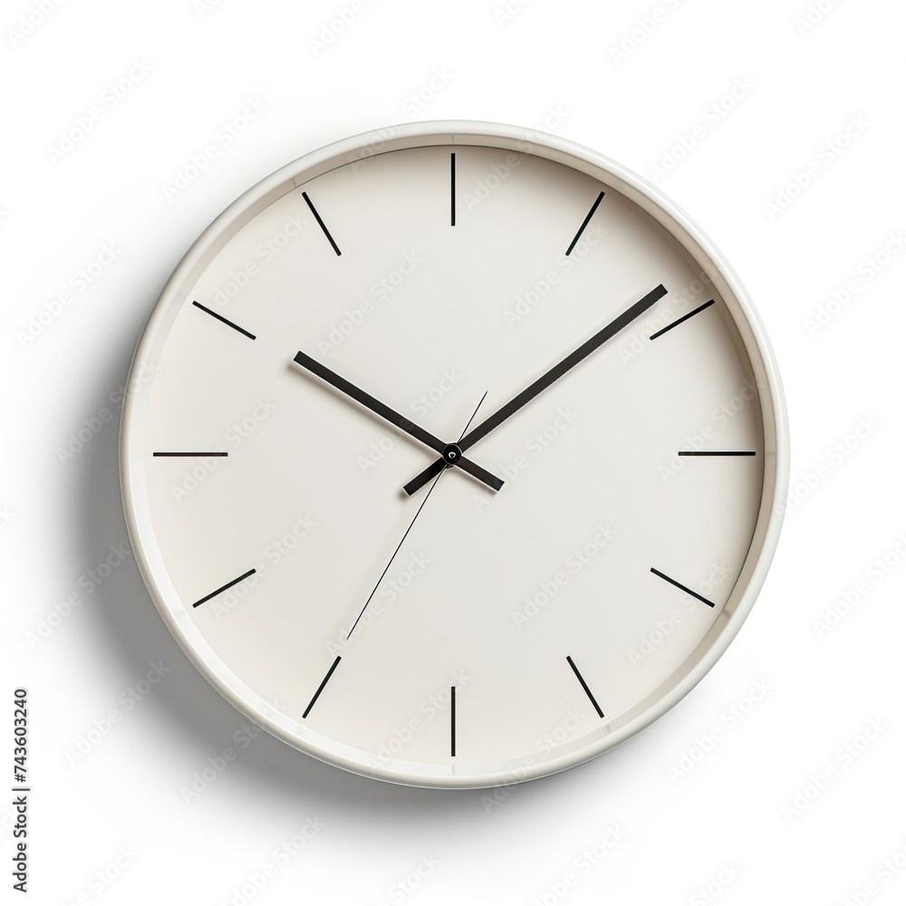 White Clock With Black Hands on White Wall White Clock With Black Hands on White Wall