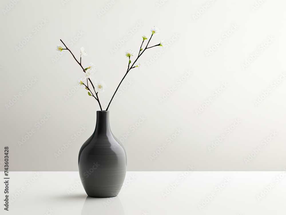 Black Vase With White Flowers