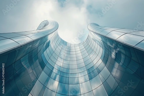 A low-angle picture of future building design. Generative Ai.