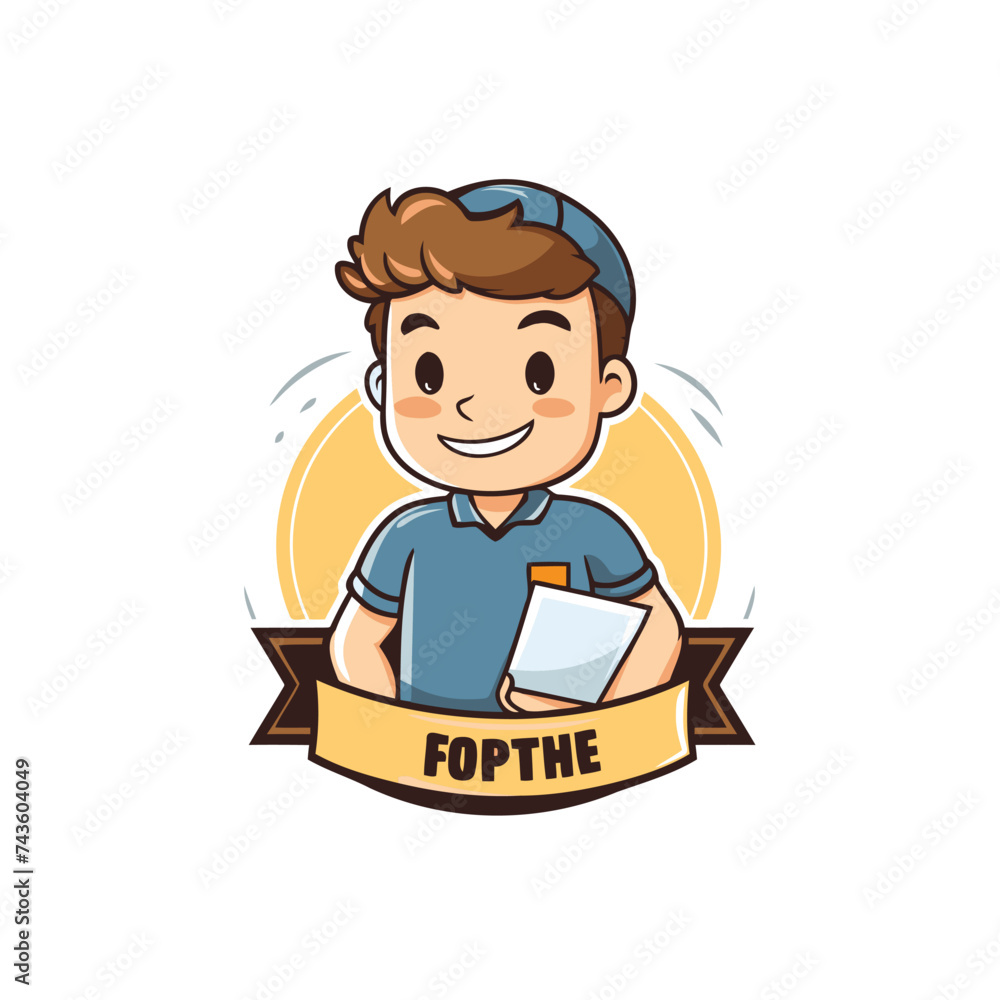 Cartoon character of a boy in a blue polo shirt. Vector illustration