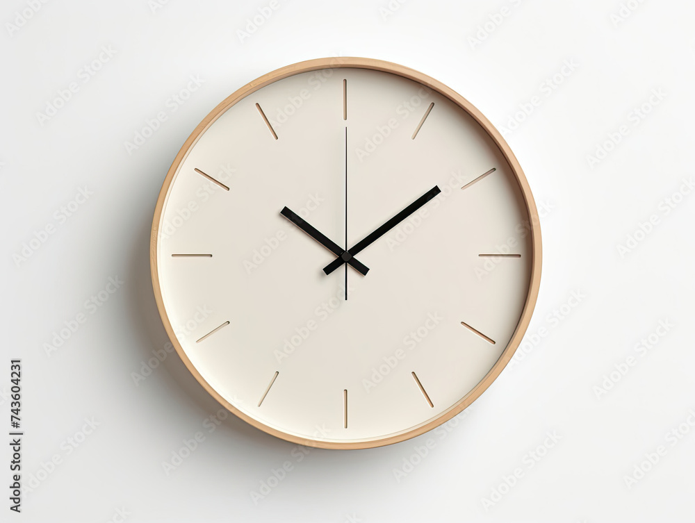 White Clock With Black Hands on White Wall White Clock With Black Hands on White Wall