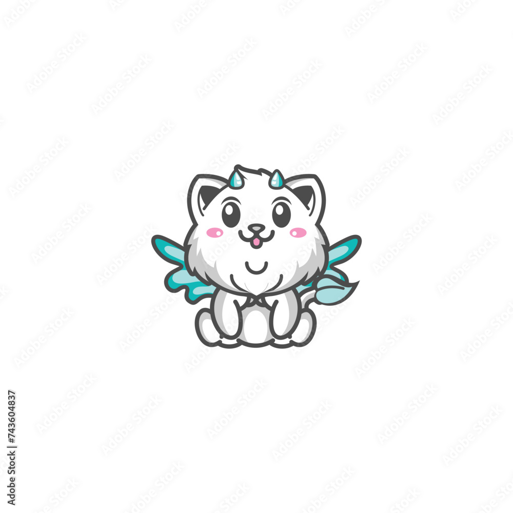 Naklejka premium Simple, Elegance, Cartoon, Fun, Cute Fantasy Cat Monster Character Mascot Logo Vector Illustration