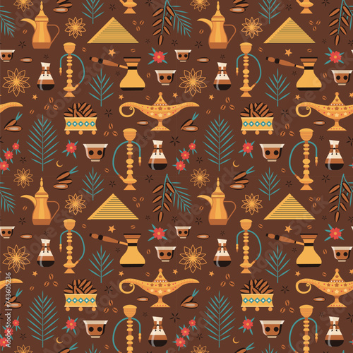 Arab World Pattern with Arabic Culture Symbols
