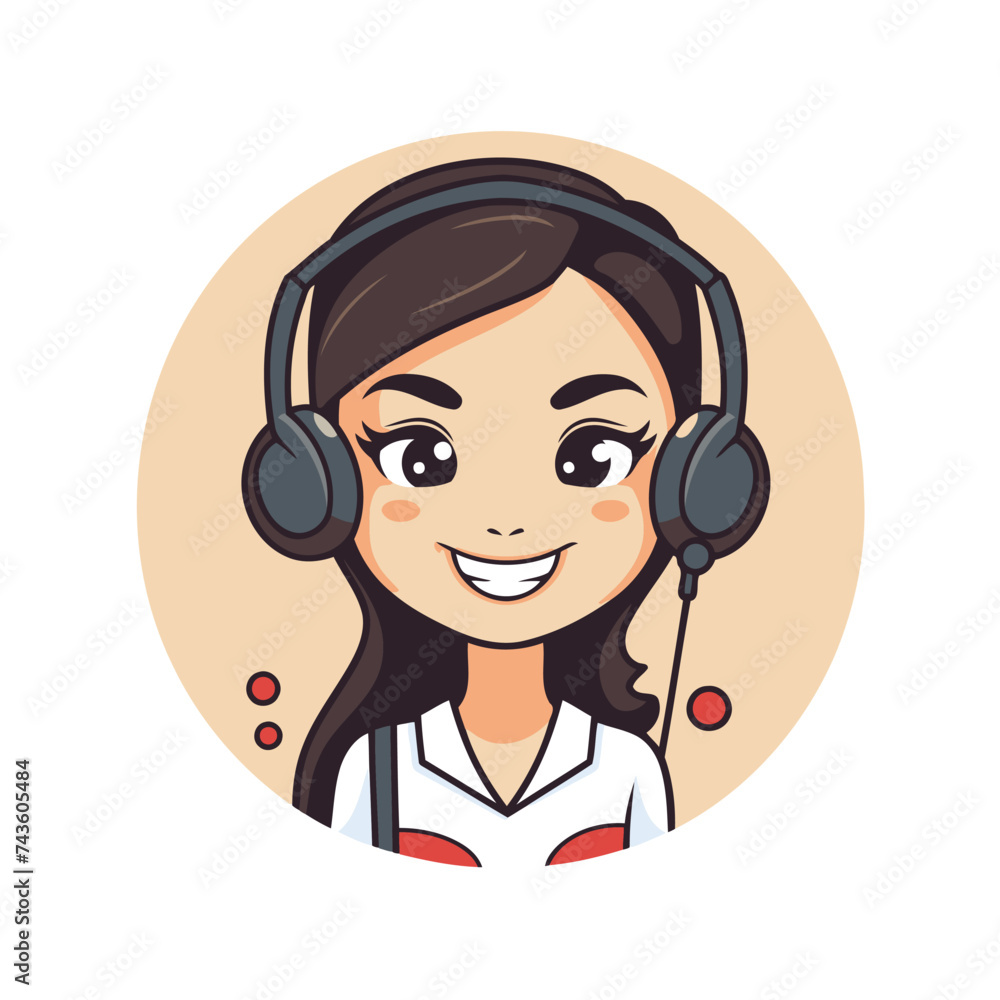 Call center operator with headset. Vector illustration in a flat style.