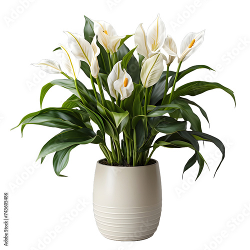Tulip Flowers in White Pot Isolated on Transparent Background