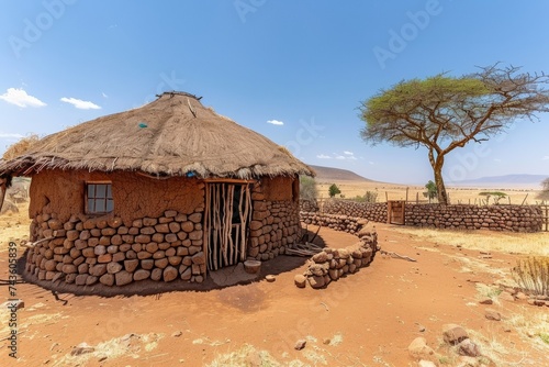 Traditional mud hut in a Maasai village. photo