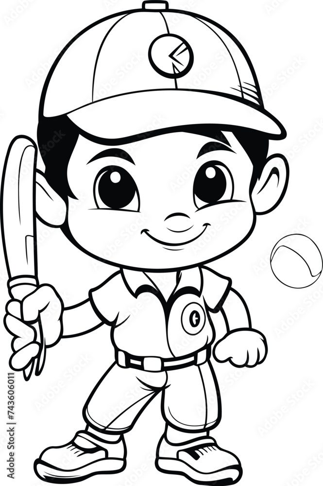 Cute Little Boy Baseball Player Cartoon Mascot Character Illustration