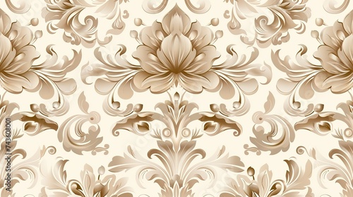 Floral light brown ornament on a cream background. Trendy wallpaper, great design for any purposes. Seamless wallpaper pattern. Cute vector illustration