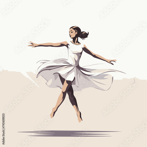 Beautiful ballerina in a white dress. Vector illustration.