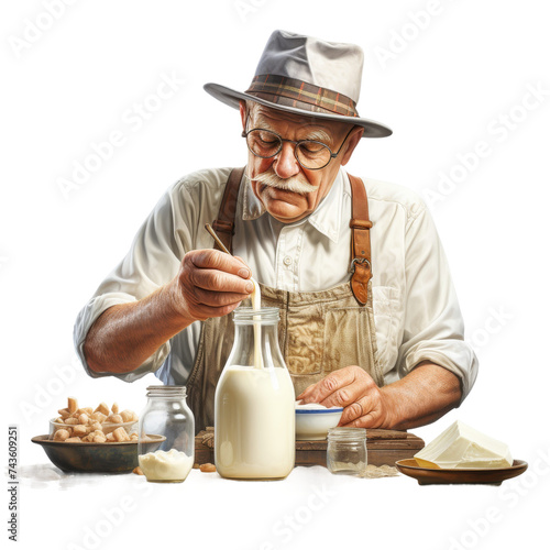 Milk Quality Inspection by Farmer Isolated on Transparent Background