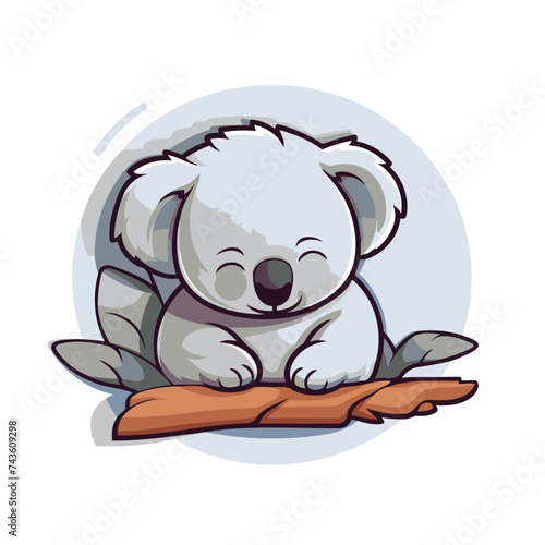 Cute koala cartoon sitting on a log. Vector illustration.