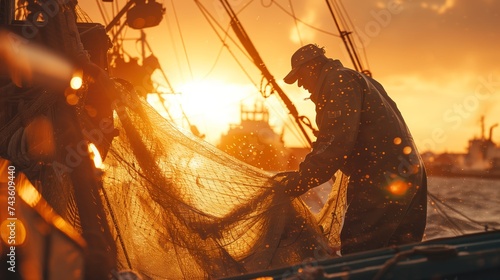 Sunset Net Haul: Fishermen's Maritime Labor © Tadeusz