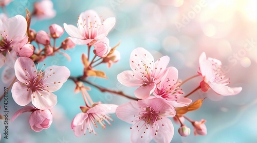 Pink cherry tree blossom flowers blooming in spring © INK ART BACKGROUND