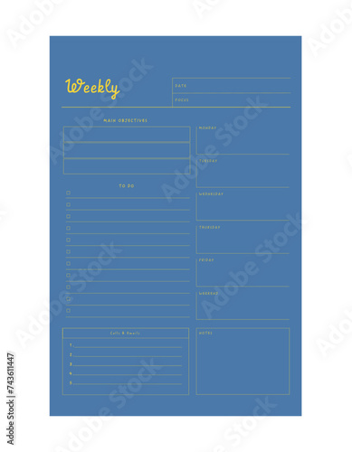 Weekly Planner. Make your day more easily and happy. Vector Print template.