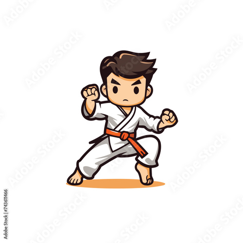 Taekwondo Boy Cartoon Mascot Character Vector Illustration