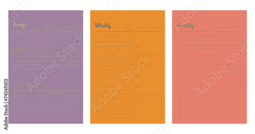 3 set of Daily weekly Monthly Planner. (Fashion) Make your day more easily and happy. Vector Print template.