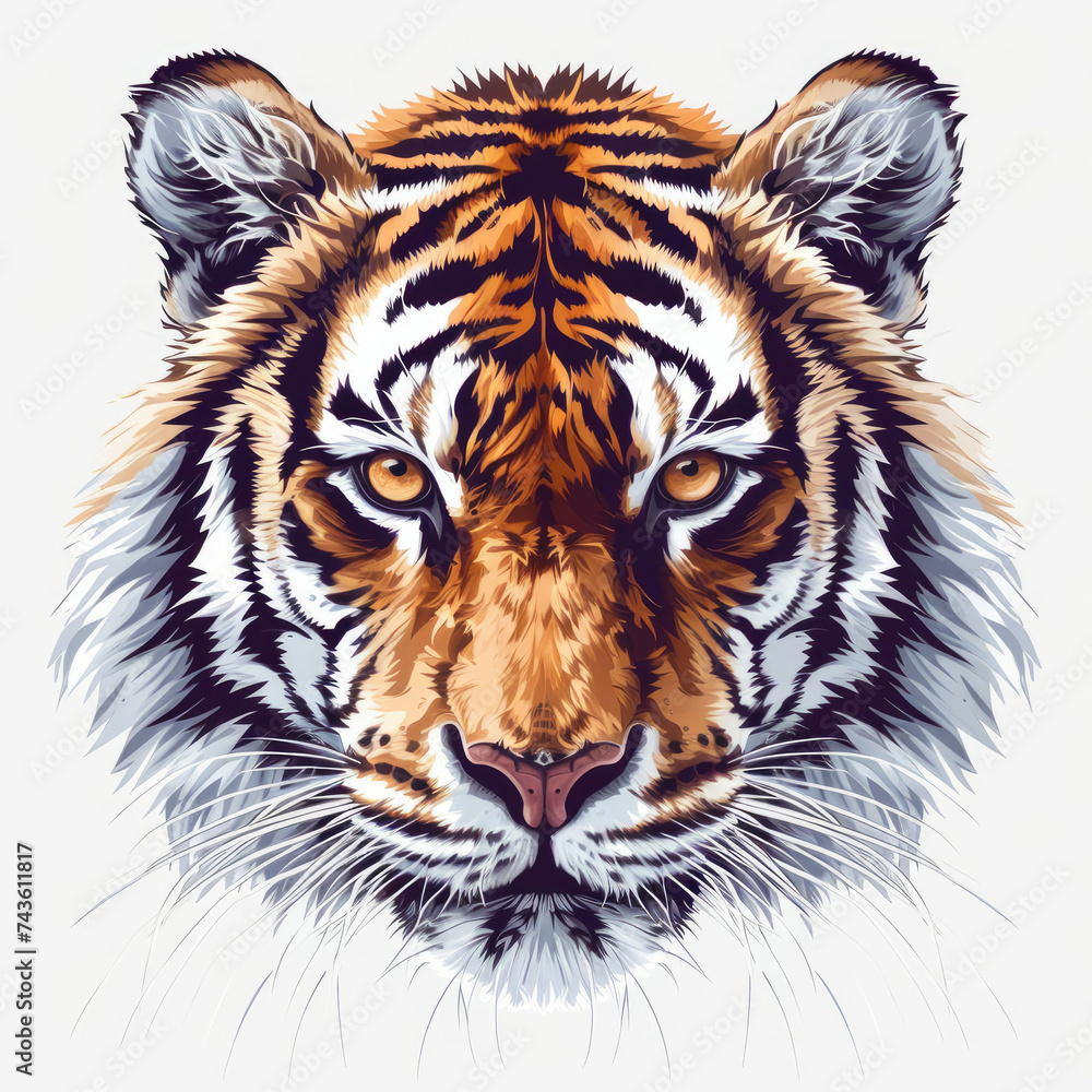 Close Up of a Tigers Face on White Background