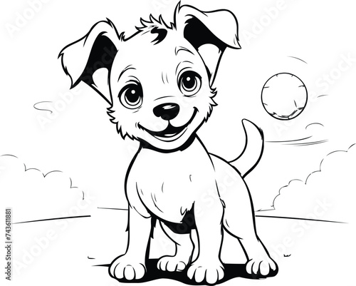 Cute cartoon puppy. Black and white vector illustration for coloring book.