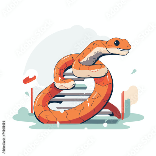 Snake on the stairs. Vector illustration in cartoon style. Isolated on white background. photo