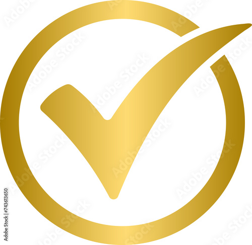 Golden check mark circle rounded icon