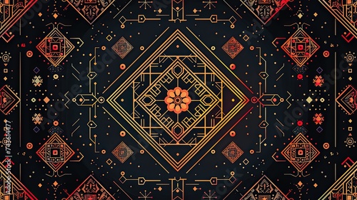 Mandala pattern, African tribal pattern: risograph, sharp outline, zen, Oriental aesthetics