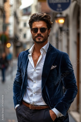 A male model sporting velvet blazer for a luxurious and on-trend touch