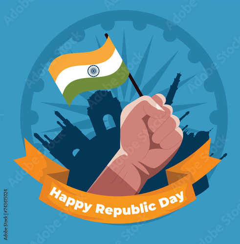 Happy republic day India 26th January. Indian monument and Landmark with background , poster, card, banner. vector illustration design