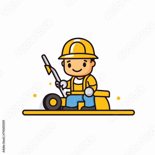Cartoon construction worker in helmet and overalls. Vector illustration. © Muhammad