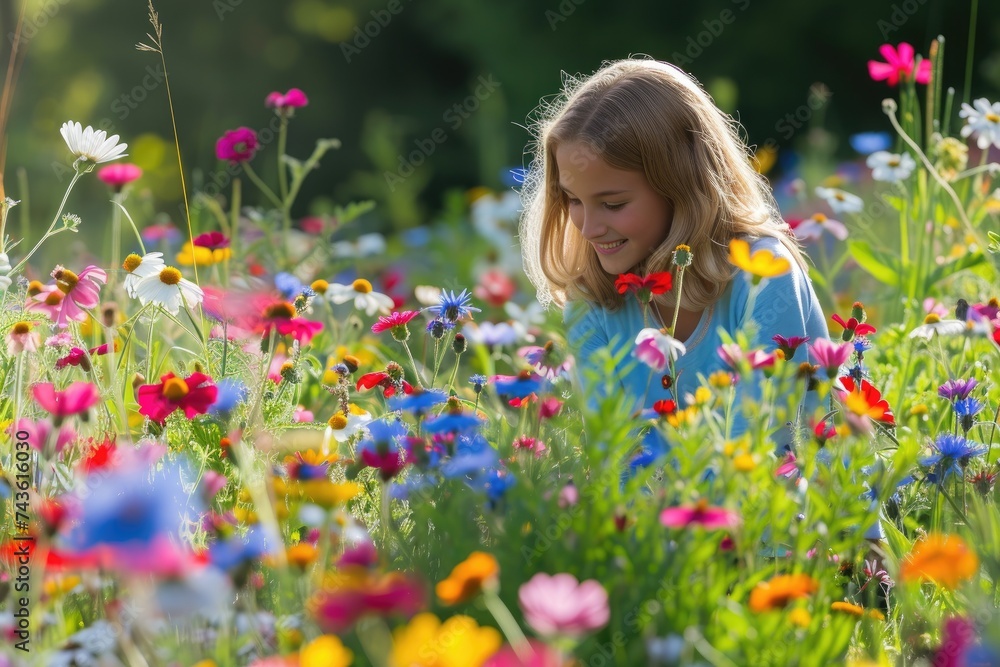little girl in the field of flowers little girl in the field of flowers