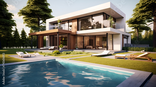 luxury home on the beach, 3d rendering of a modern mediterranean villa with pool, 3D rendering of a house, architecture draft of a luxury house 3D render of white modern house with swimming pool on    © Classy designs