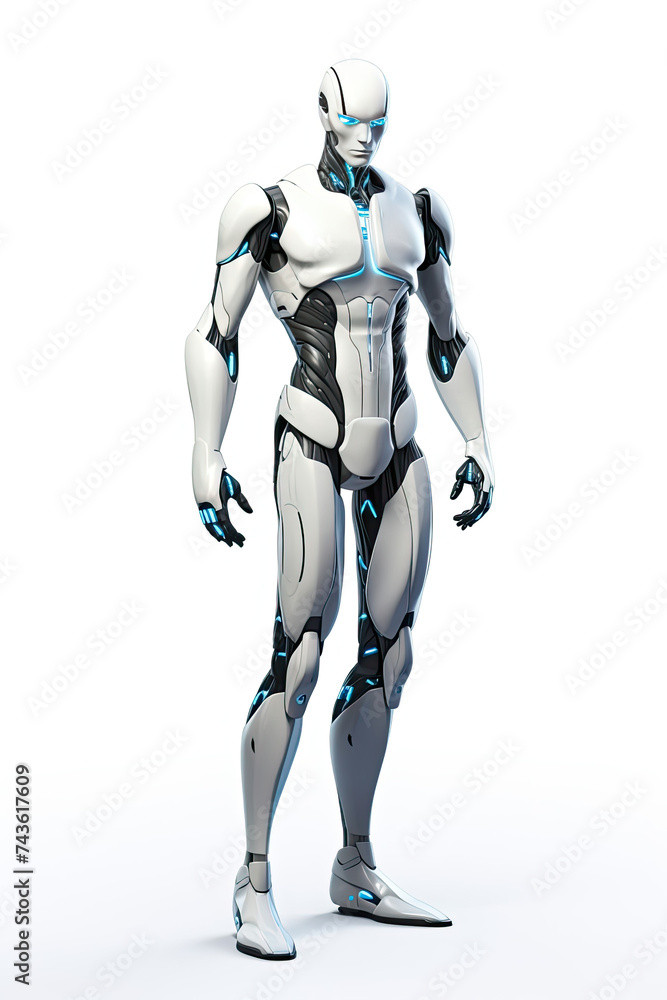 Robot Standing in Pose on White Background