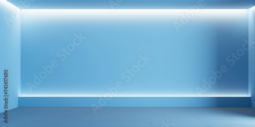 minimalistic blue background for presentation, with a light blue wall and a smooth floor in the interior 