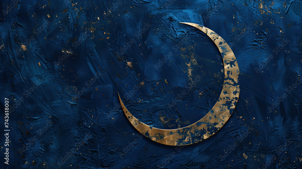 an islamic crescent moon with arabic pattern on navy background. ramadan kareem banner background. ramadan kareem holiday celebration concept an islamic crescent moon with arabic pattern on navy background. ramadan kareem banner background. ramadan kareem holiday celebration concept