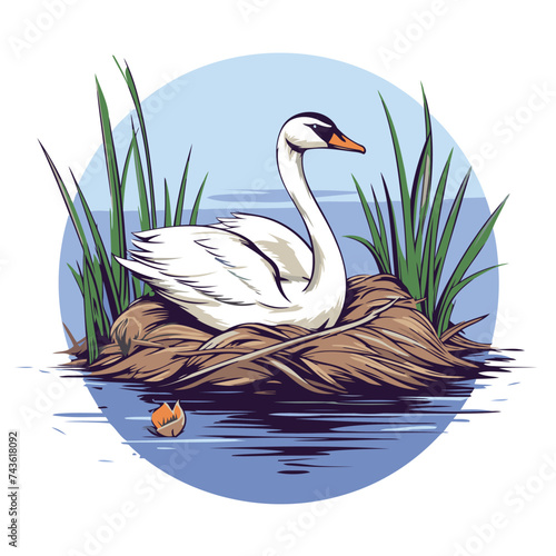 Swan on the lake. Vector illustration in a cartoon style.