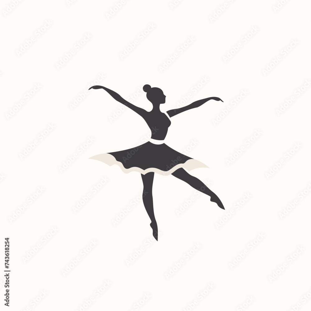 Ballerina silhouette isolated on white background. Vector illustration in flat style.
