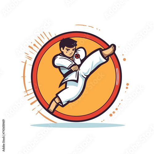 Taekwondo icon. Vector illustration of a taekwondo fighter in kimono.