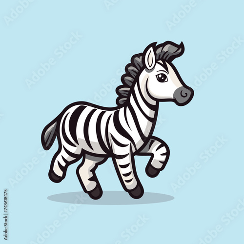 Cute zebra cartoon isolated on blue background. Vector illustration.
