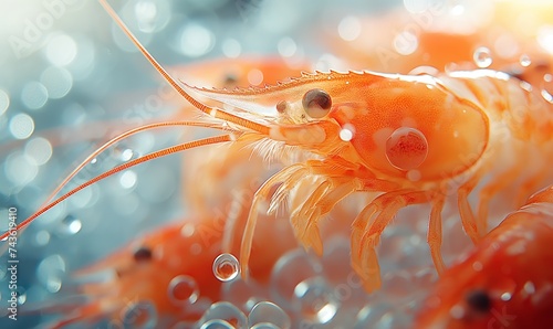 Red Dwarf Shrimp on waterweed. Selective soft focus. photo