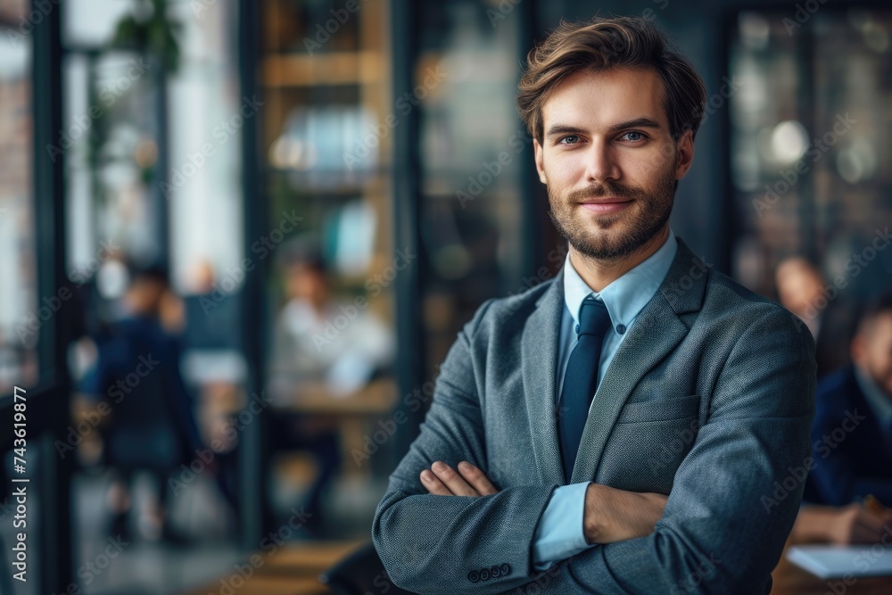 A portrait of a confident man in a professional setting, illustrating leadership and determination. A portrait of a confident man in a professional setting, illustrating leadership and determination.
