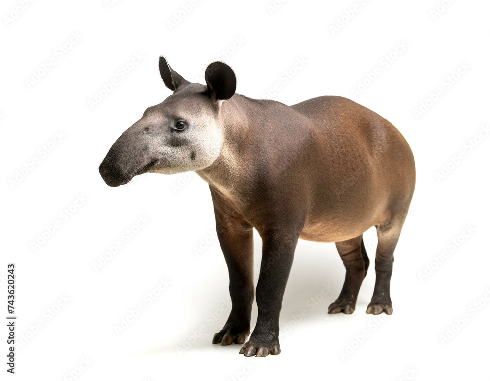 Fototapeta premium Tapir stehend isoliert auf weißem Hintergrund, Freisteller