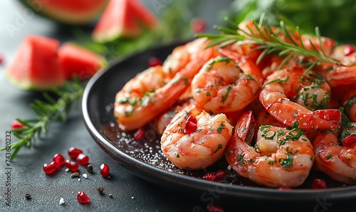 Delicious sauteed spicy shrimp  with lime and basilik.