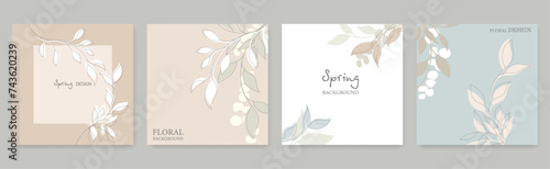 Floral Background Set. Spring Floral Template with Social Media, Cards, Banners, Posters. Leaves Cards Collection. Vector Illustration for Spring Design, Invitation, Mobile apps, Web