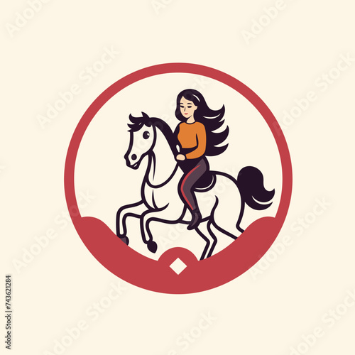 Vector illustration of a girl riding a horse on a white background.