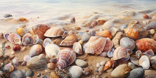 sea shells and rocks on the beach