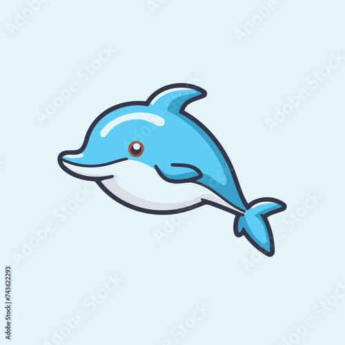 Cute cartoon dolphin. Vector illustration of a dolphin on a light blue background.