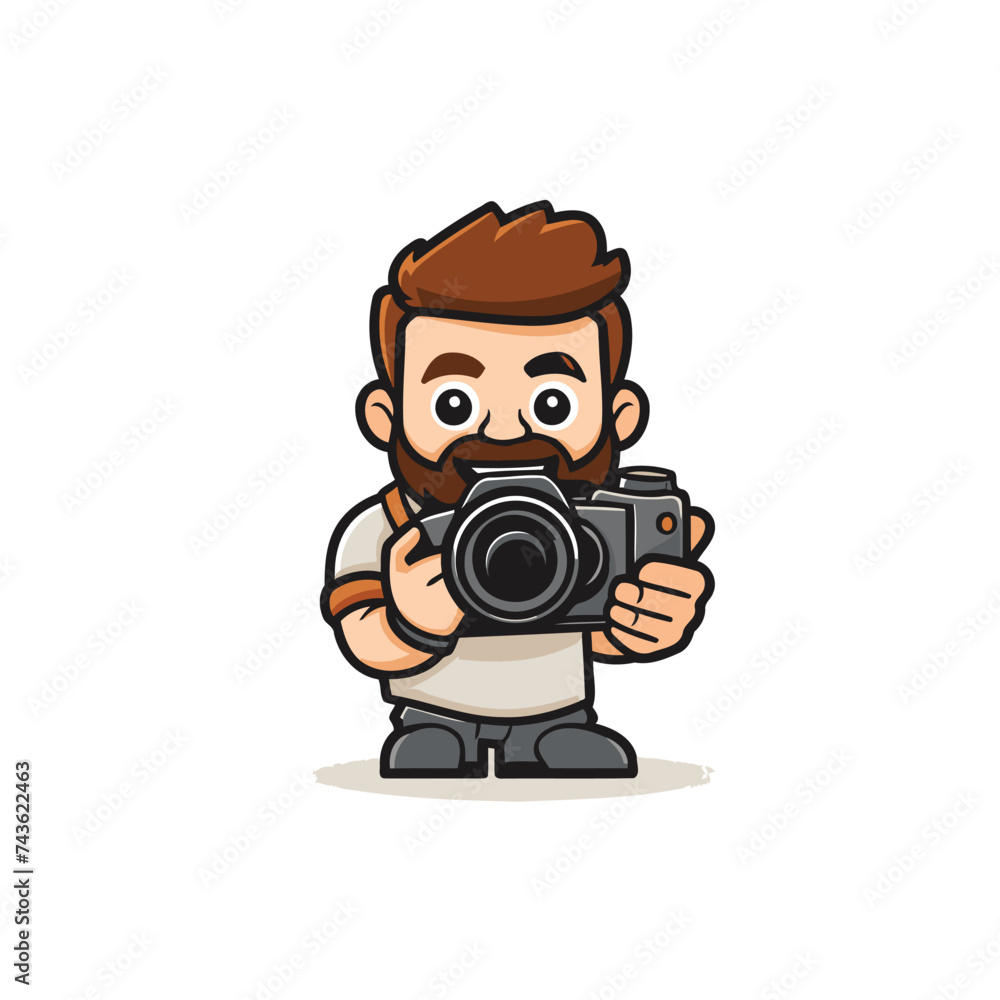 Photographer Mascot Character with Camera - Vector Cartoon Illustration